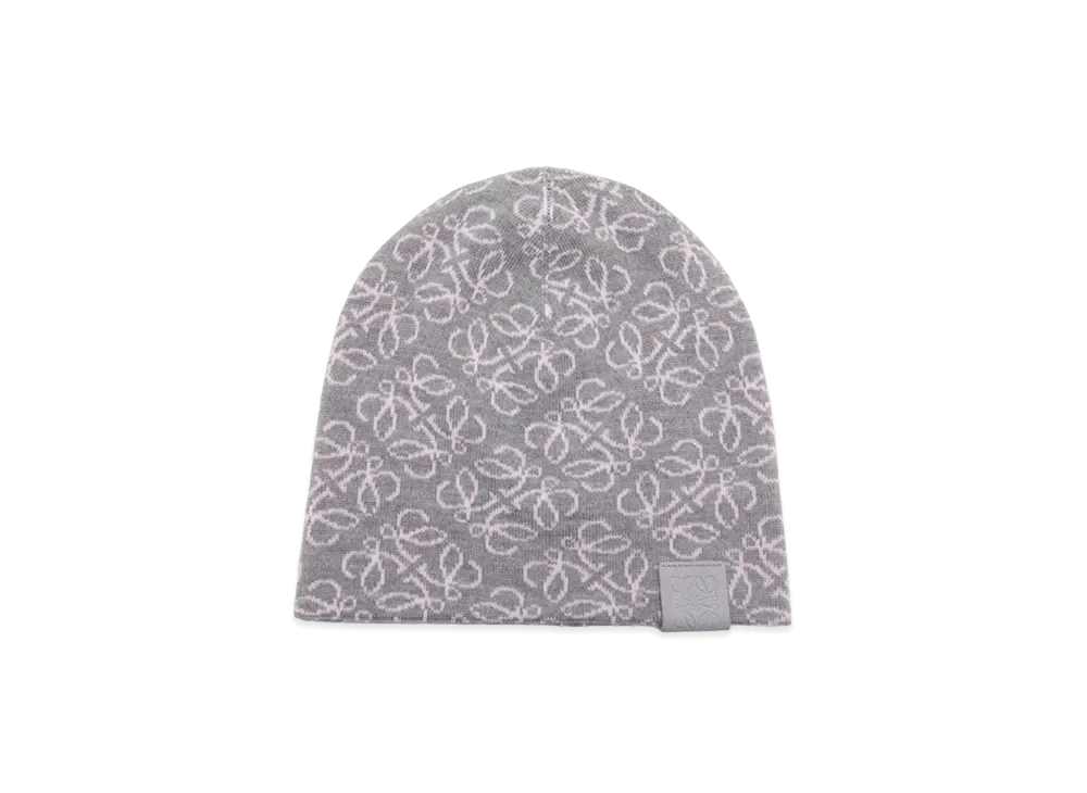 LOEWE All-over Anagram Beanie In Wool "Grey/Pink"
