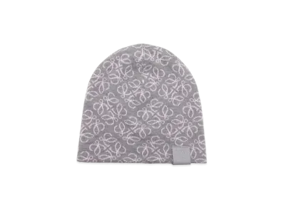 LOEWE All-over Anagram Beanie In Wool "Grey/Pink"