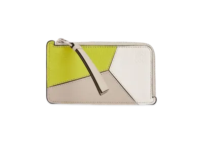LOEWE Puzzle Coin Cardholder In Classic Calfskin "Lime Yellow/Light Oat"