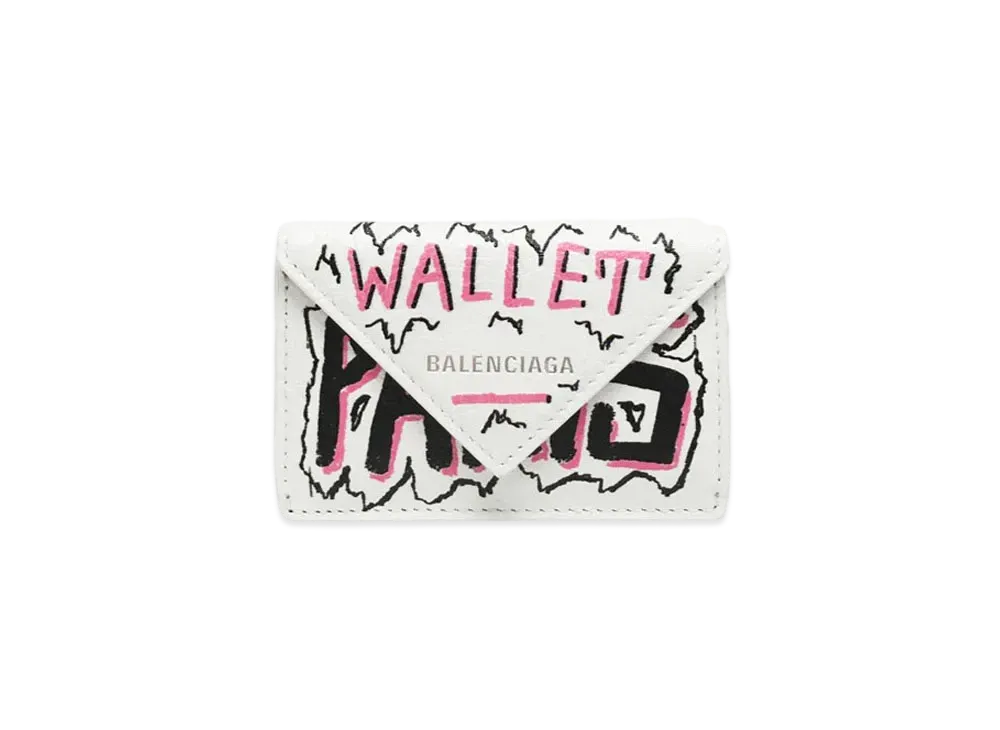 BALENCIAGA Graffiti Papier Mini Wallet "White"