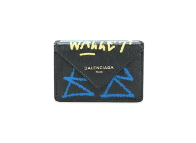 BALENCIAGA Graffiti Papier Mini Wallet "Black"