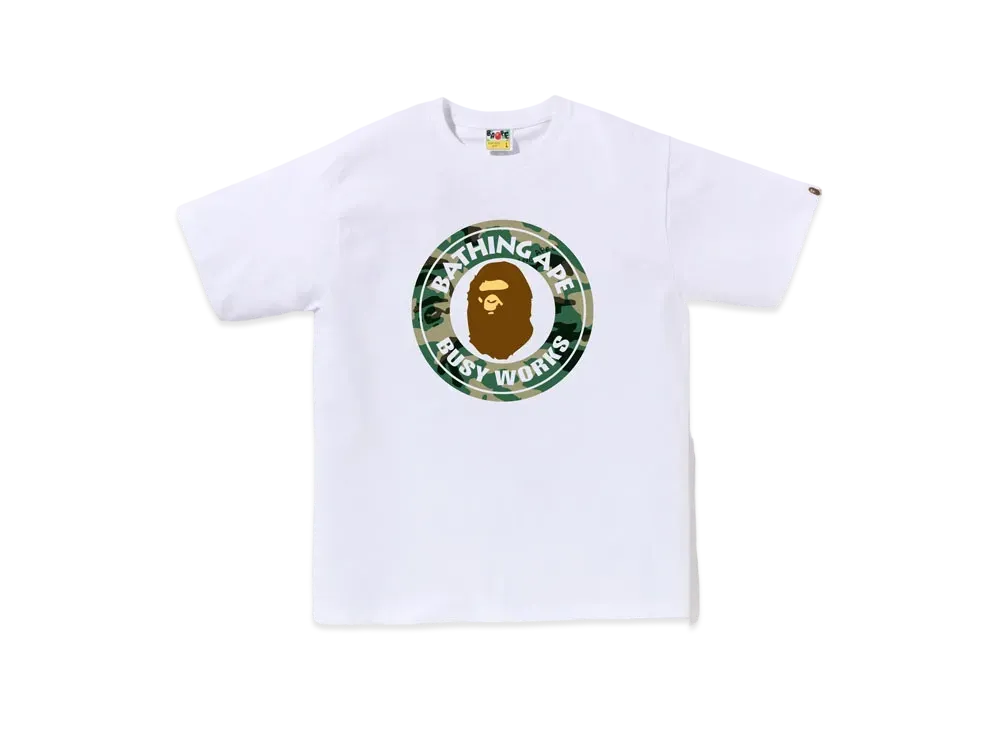 A BATHING APE Woodland Camo Busy Works Tee "White"