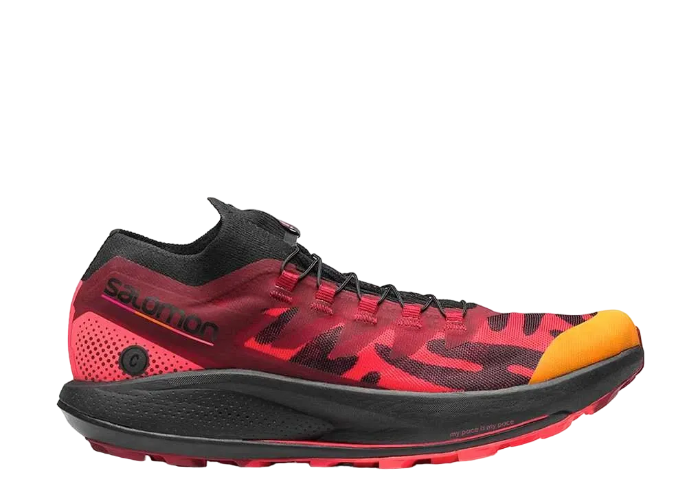 シエル × サロモン パルサー トレイル プロ "ブラック/ファイアリーコーラル/ポッピーレッド"