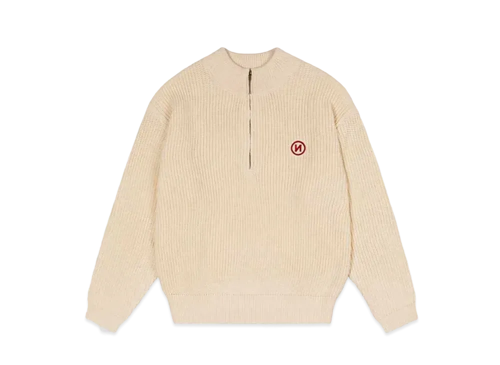 9090 N Logo Half Zip Knit "Ivory"