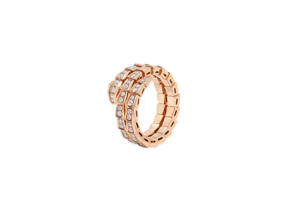 BVLGARI Serpenti Viper Ring Pave Diamonds "Pink Gold"