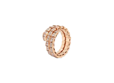 BVLGARI Serpenti Viper Ring Pave Diamonds "Pink Gold"