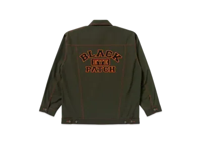 Black Eye Patch College Color Stitched Cotton Blend Jacket "Olive"