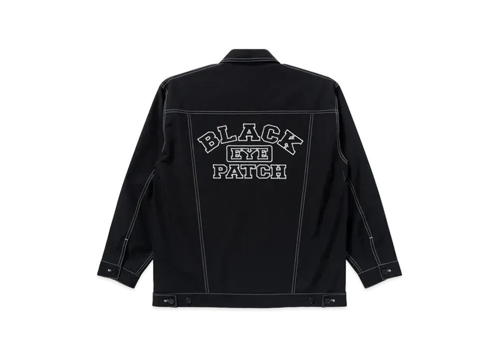Black Eye Patch College Color Stitched Cotton Blend Jacket "Black"
