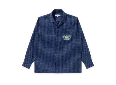 Black Eye Patch Grid Patterned Open Collar Shirt "Blue"