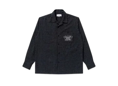 Black Eye Patch Grid Patterned Open Collar Shirt "Black"