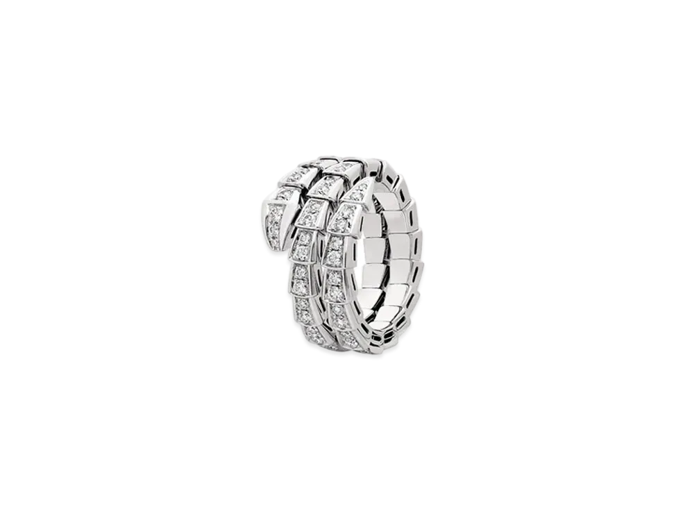 BVLGARI Serpenti Viper Ring Pave Diamonds 18K "White Gold"