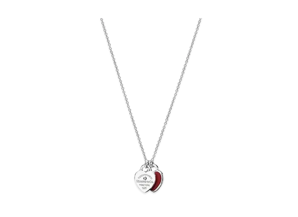 Tiffany & Co. Return to Tiffany Double Heart Tag Pendant In Silver With a Diamond Mini "Red"