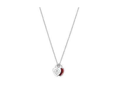 Tiffany & Co. Return to Tiffany Double Heart Tag Pendant In Silver With a Diamond Mini "Red"