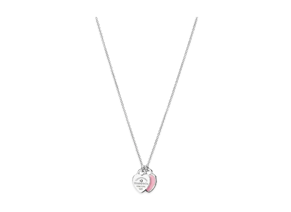 Tiffany & Co. Return to Tiffany Double Heart Tag Pendant In Silver With a Diamond Mini "Pink"