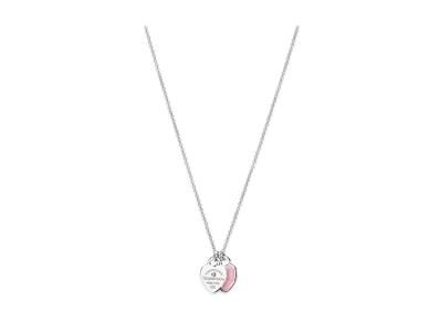 Tiffany & Co. Return to Tiffany Double Heart Tag Pendant In Silver With a Diamond Mini "Pink"
