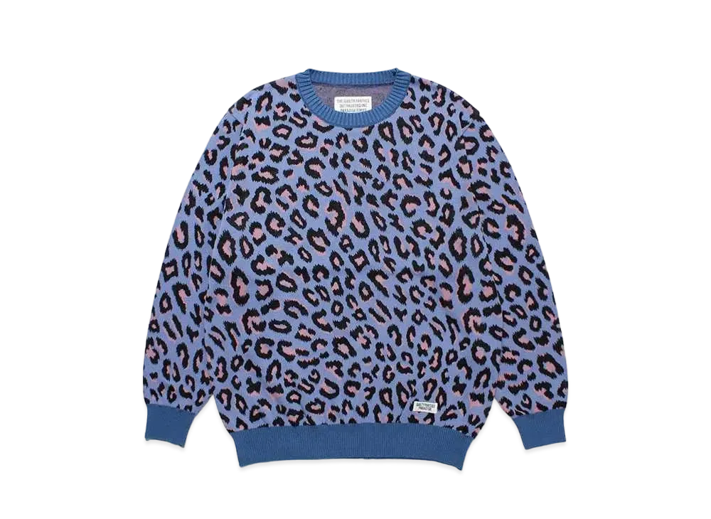WACKO MARIA Leopard Knit Jacquard Sweater "Blue"