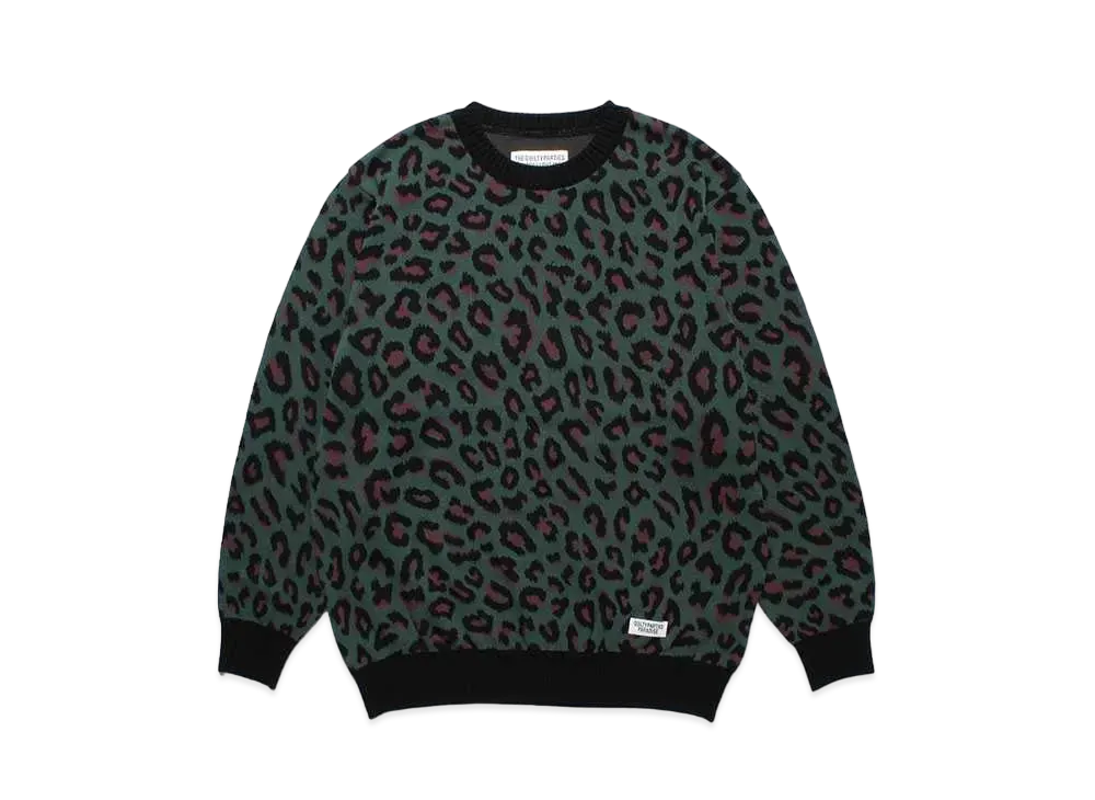 WACKO MARIA Leopard Knit Jacquard Sweater "Green"