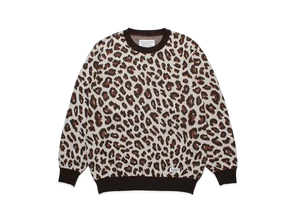 WACKO MARIA Leopard Knit Jacquard Sweater "White"