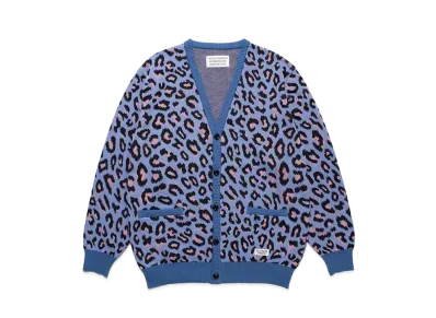 WACKO MARIA Leopard Knit Jacquard Cardigan "Blue"