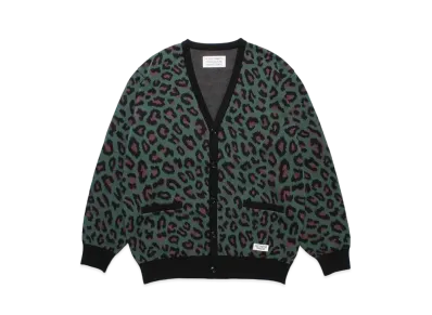 WACKO MARIA Leopard Knit Jacquard Cardigan "Green"
