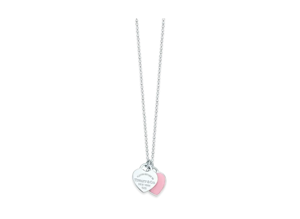 Tiffany & Co. Return to Tiffany Double Heart Tag Pendant In Silver Mini "Pink"