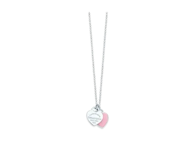 Tiffany & Co. Return to Tiffany Double Heart Tag Pendant In Silver Mini "Pink"
