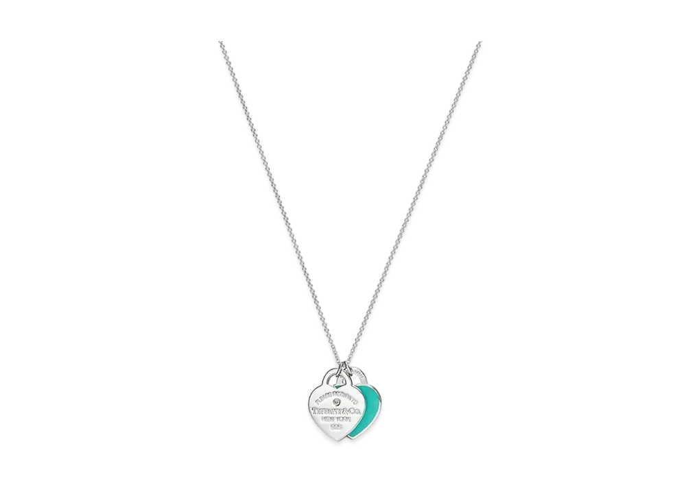 Tiffany & Co. Return to Tiffany Double Heart Tag Pendant In Silver With a Diamond Small "Tiffany Blue"