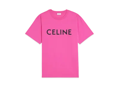 CELINE Men's Celine Loose T-shirt In Cotton Jersey "Cranberry Pink/Black"