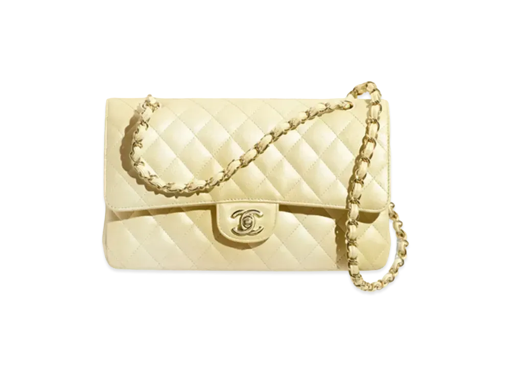 CHANEL Classic Handbag Cloudy Pearly Goatskin "Light Yellow"