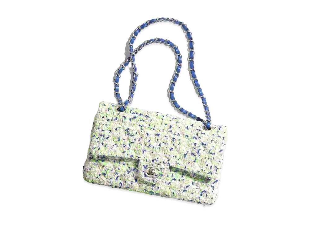 CHANEL Classic Handbag Tweed "White/Navy Blue/Light Green/Light Pink"