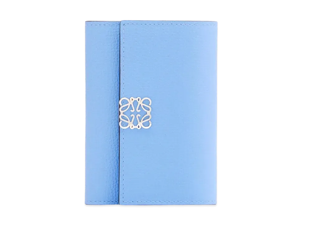 LOEWE Anagram Small Vertical Wallet In Pebble Grain Calfskin "Celestine Blue"
