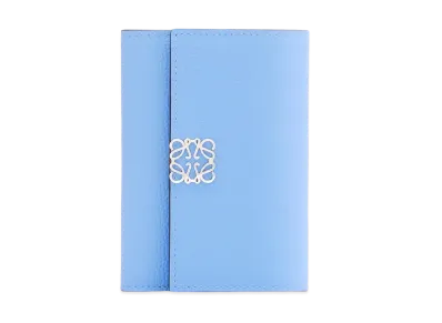 LOEWE Anagram Small Vertical Wallet In Pebble Grain Calfskin "Celestine Blue"