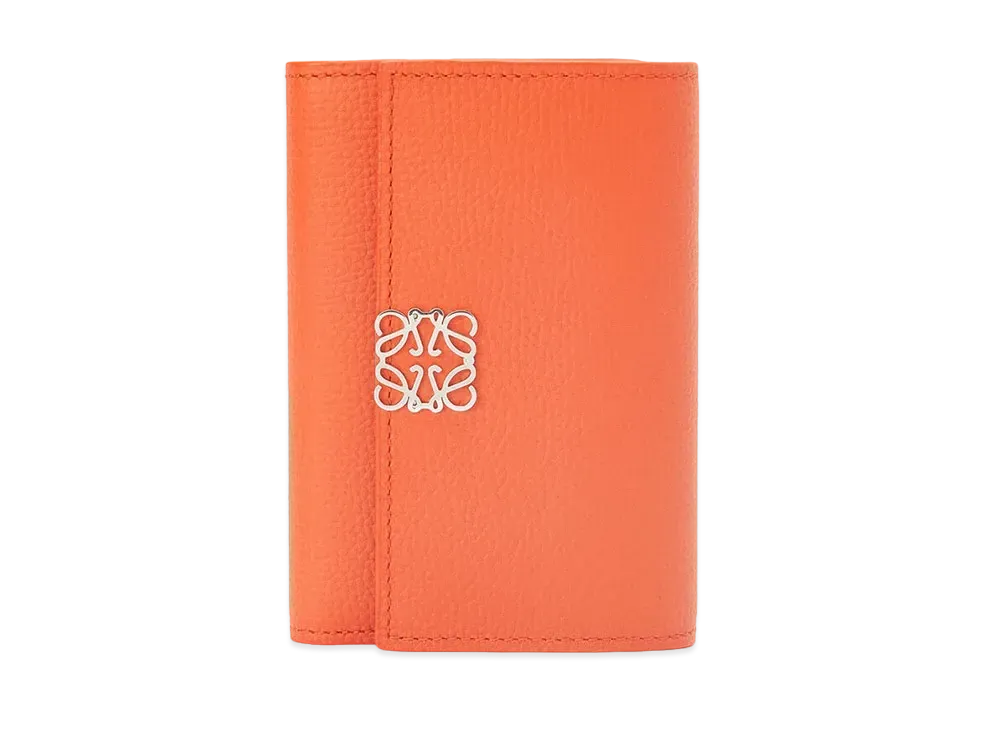 LOEWE Anagram Small Vertical Wallet In Pebble Grain Calfskin "Orange"