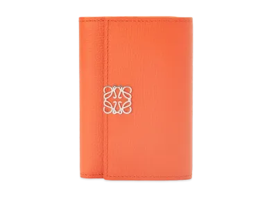 LOEWE Anagram Small Vertical Wallet In Pebble Grain Calfskin "Orange"