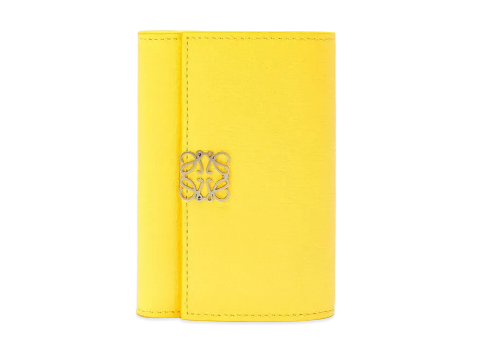 LOEWE Anagram Small Vertical Wallet In Pebble Grain Calfskin "Lemon"