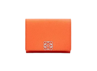 LOEWE Anagram Trifold Wallet In Pebble Grain Calfskin "Orange"