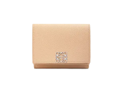 LOEWE Anagram Trifold Wallet In Pebble Grain Calfskin "Nude"