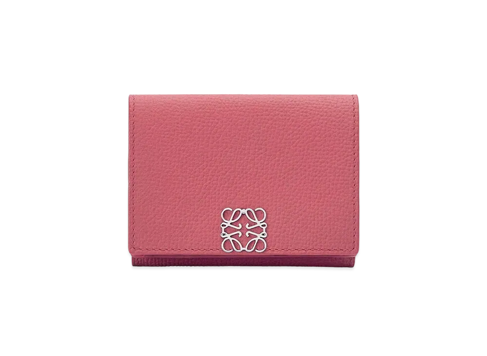 LOEWE Anagram Trifold Wallet In Pebble Grain Calfskin "Plumrose"