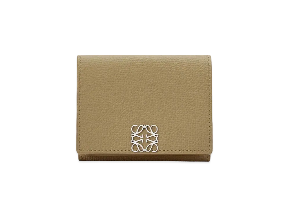 LOEWE Anagram Trifold Wallet In Pebble Grain Calfskin "Artichoke Green"
