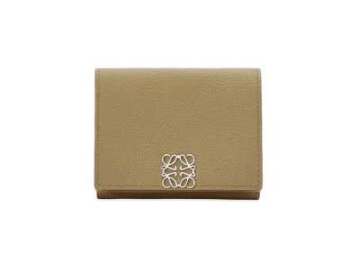 LOEWE Anagram Trifold Wallet In Pebble Grain Calfskin "Artichoke Green"