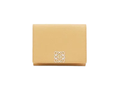 LOEWE Anagram Trifold Wallet In Pebble Grain Calfskin "Dark Butter"