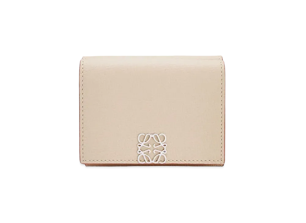 LOEWE Anagram Trifold Wallet In Pebble Grain Calfskin "Light Ghost"
