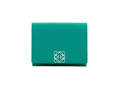 LOEWE Anagram Trifold Wallet In Pebble Grain Calfskin "Emerald Green"