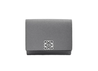 LOEWE Anagram Trifold Wallet In Pebble Grain Calfskin "Asphalt Grey"