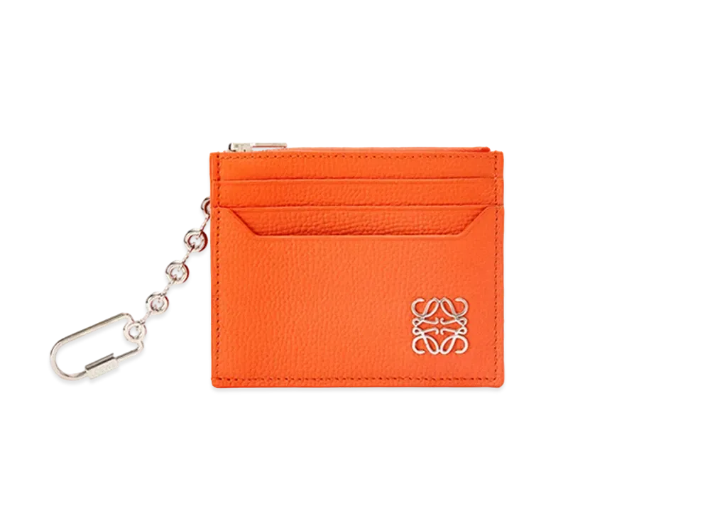 LOEWE Anagram Square Cardholder In Pebble Grain Calfskin With Chain "Orange"