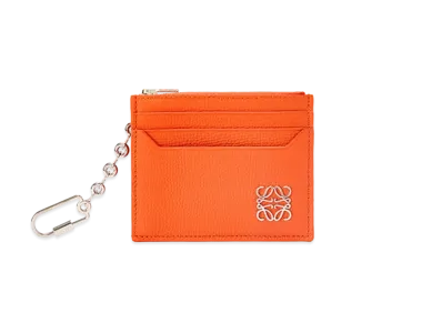 LOEWE Anagram Square Cardholder In Pebble Grain Calfskin With Chain "Orange"