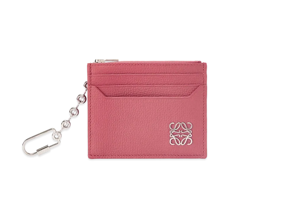LOEWE Anagram Square Cardholder In Pebble Grain Calfskin With Chain "Plumrose"