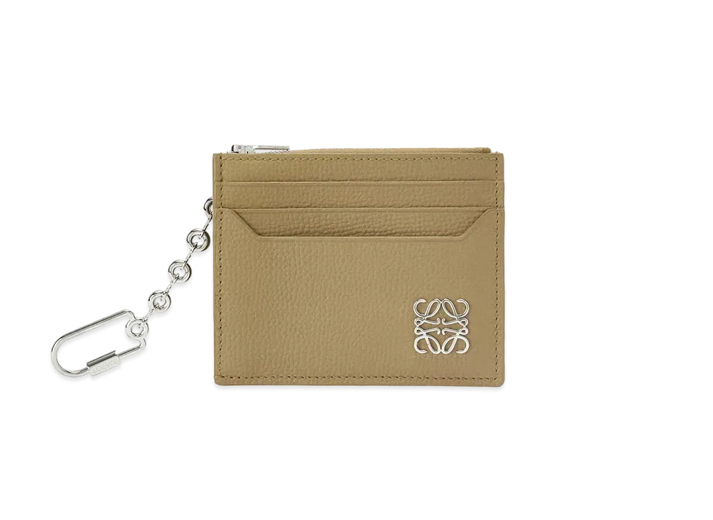 LOEWE Anagram Square Cardholder In Pebble Grain Calfskin With Chain "Artichoke Green"