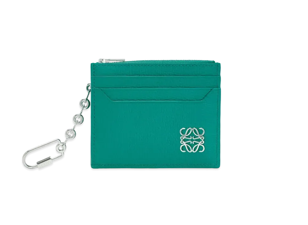 LOEWE Anagram Square Cardholder In Pebble Grain Calfskin With Chain "Emerald Green"