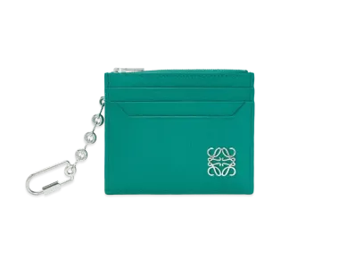 LOEWE Anagram Square Cardholder In Pebble Grain Calfskin With Chain "Emerald Green"
